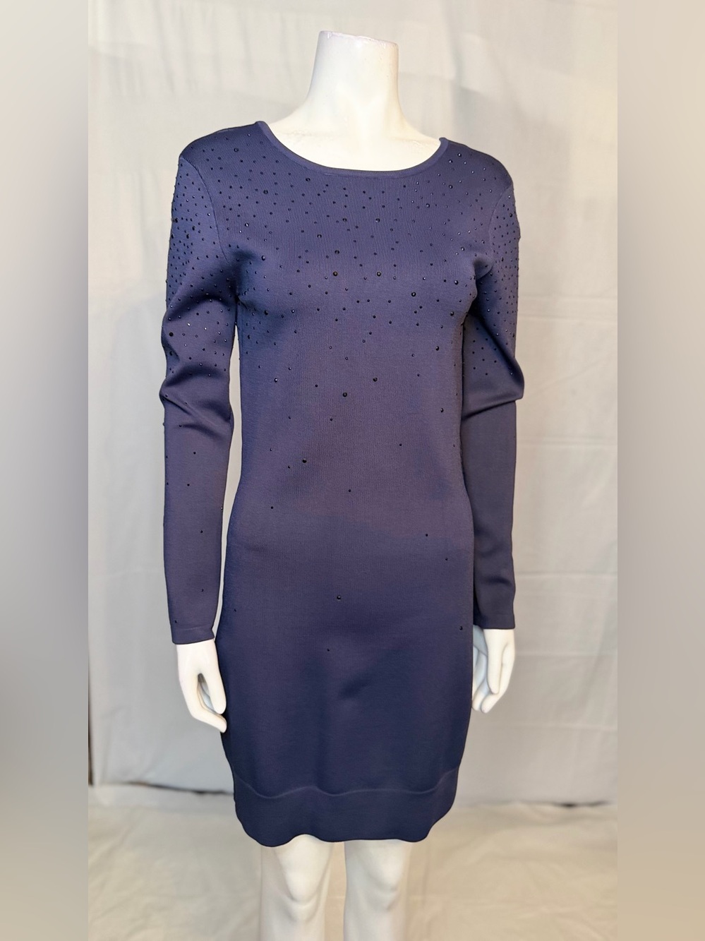 French Connection Navy Long-Sleeve Embellished Knit Dress